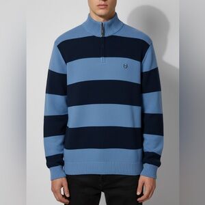 Chaps Men's Blue and Navy Quarter Zip-Up Sweater